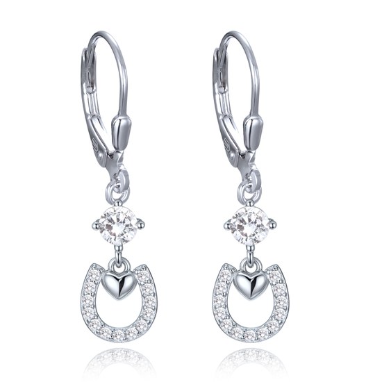 MINET Stříbrné náušnice podkovy se srdíčkem a bílými zirkony