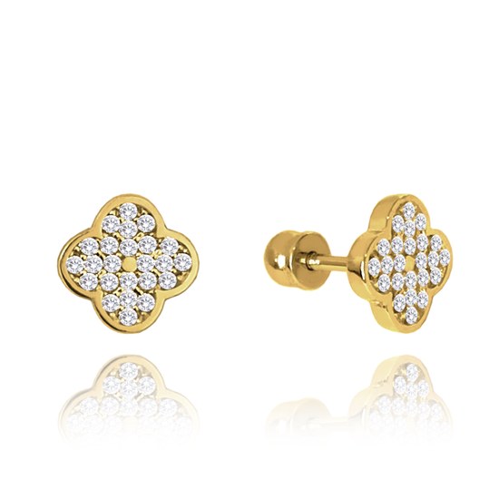 MINET Zlaté náušnice na šroubek s bílými zirkony Au 585/1000 1,50g