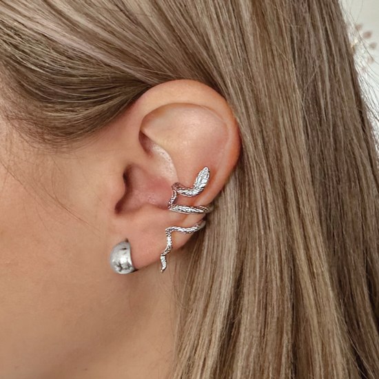 MINET Moderní stříbrná záušnice had na levé ucho