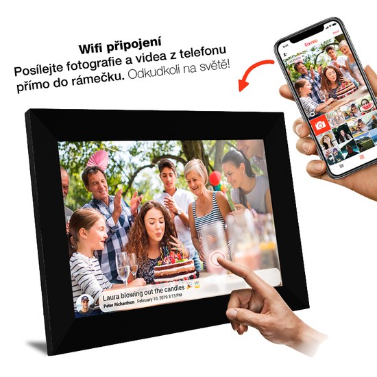 TFA 37.1000.01 - digitální fotorámeček s přesným časem a předpovědí počasí a aplikací Frameo