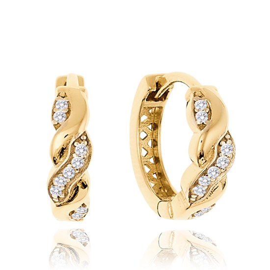 MINET Zlaté propletené náušnice s bílými zirkony Au 585/1000 2,55g