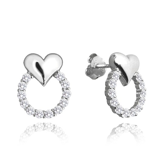 MINET Stříbrné náušnice se srdíčky LOVE s bílými zirkony