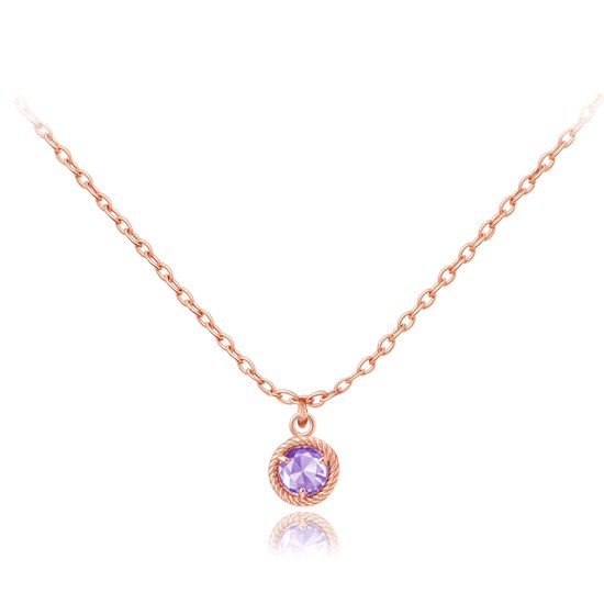MINET Decentní zlatý rose gold náhrdelník s fialovým zirkonem Au 585/1000 1,60g