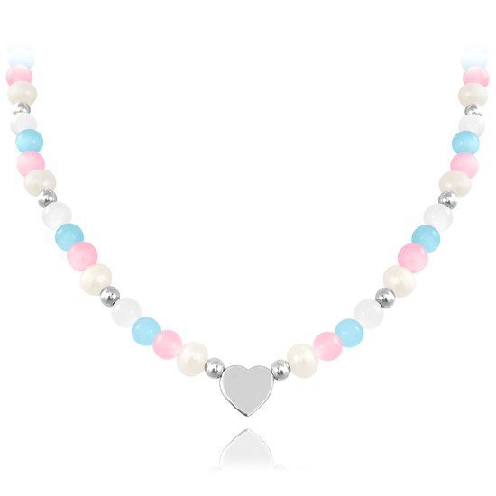 MINET Stříbrný náhrdelník s přírodními perlami a barevnými kuličkami - Ag 925/1000 21,20g