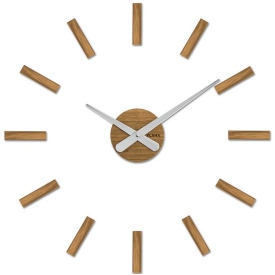 VLAHA Dubové nalepovací hodiny MINIMAL vyrobené v Čechách se stříbrnými ručkami ⌀59cm