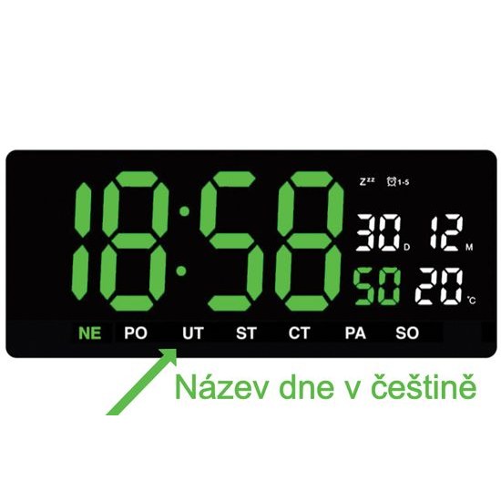 JVD DH3604.4 - Digitální stále svítící hodiny s datumem a dnem v týdnu v češtině