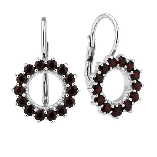 Stříbrné náušnice Kroužek s Granáty