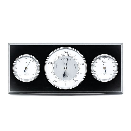 Barometr s teplměrem a vlhkoměrem na dřevěné podložce 9103S-06