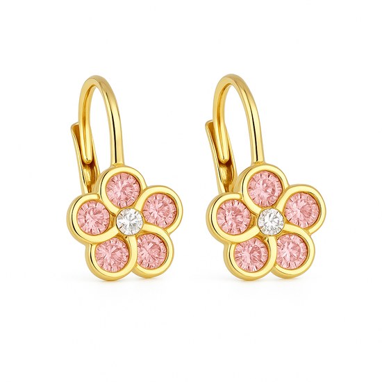 Zlaté 585/1000 náušnice kytičky se zirkonem 6054PI