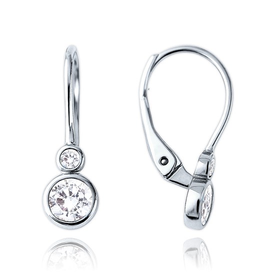 MINET Dětské zlaté náušnice z bílého zlata s bílými zirkony Au 585/1000 1,65g