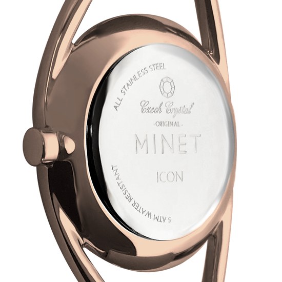 MINET Růžové dámské hodinky s čísly ICON ROSE GOLD PEARL MESH MWL5216