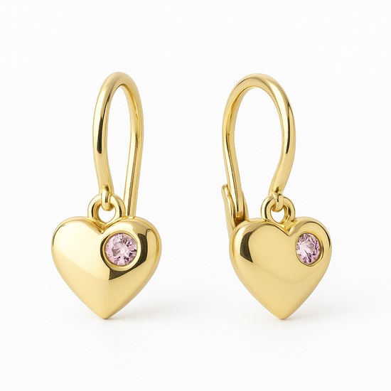 Zlaté naušnice srdíčka růžová brizura