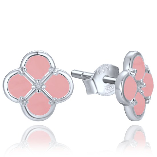 MINET Stříbrné náušnice čtyřlístky s jadeitem