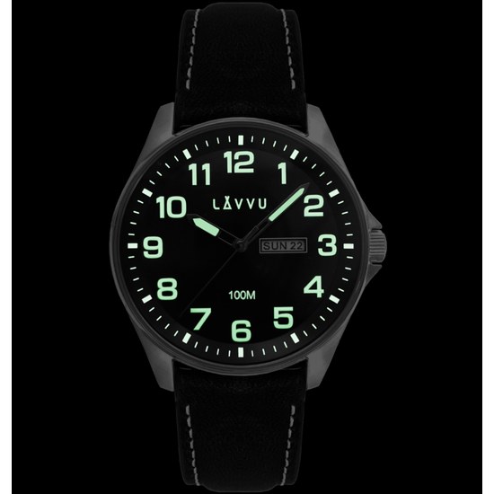 Ocelové pánské hodinky LAVVU LWM0145 BERGEN Black / Top Grain Leather