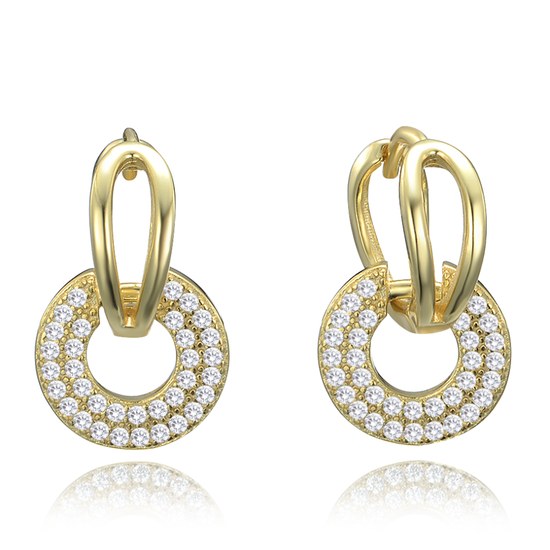 MINET Luxusní pozlacené stříbrné náušnice dvojité kroužky s bílými zirkony