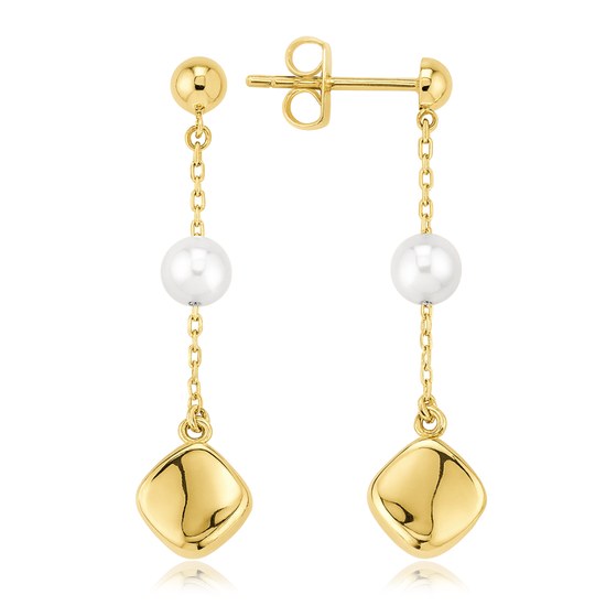 MINET Zlaté náušnice s řetízkem a perlou Au 585/1000 1,50g