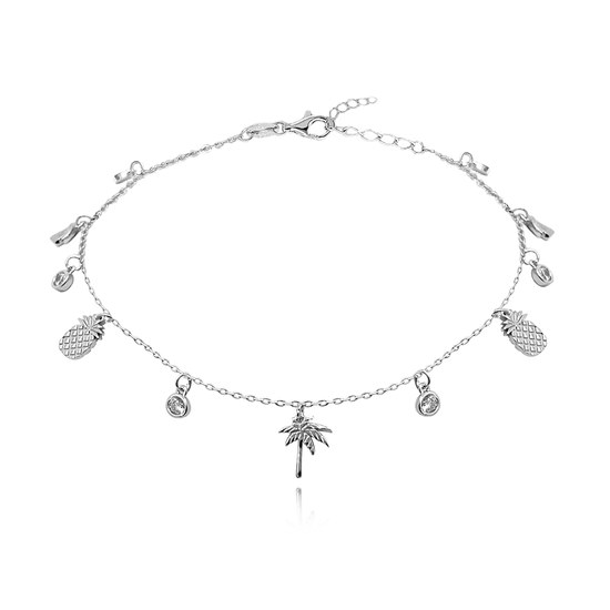 MINET Letní stříbrný řetízek na kotník - ananasy a palmy