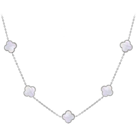 MINET Stříbrný náhrdelník čtyřlístky s bílou perletí Ag 925/1000 12,70g