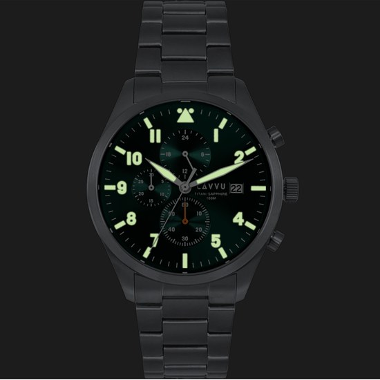 LAVVU Pánské titanové hodinky PILOT Chronograph Emerald Green 100M Sapphire