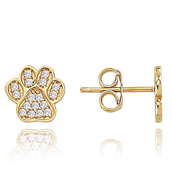 MINET Zlaté náušnice tlapky s bílými zirkony Au 585/1000 1,30g