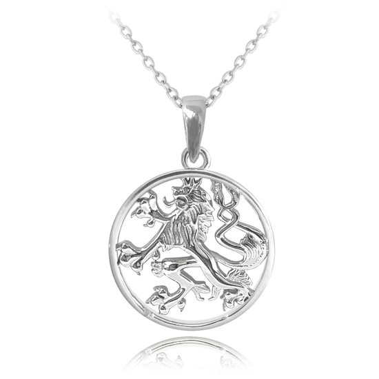 MINET Stříbrný náhrdelník ČESKÝ LEV v kroužku