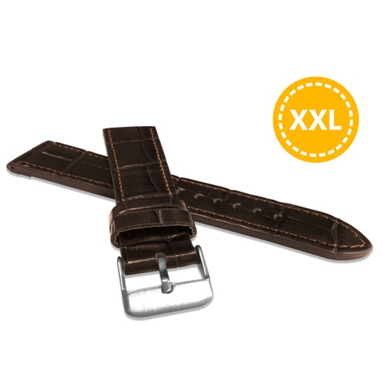 LAVVU XXL Prodloužený tmavě hnědý prošitý řemínek CROCO z luxusní kuže Top Grain - 22 XXL
