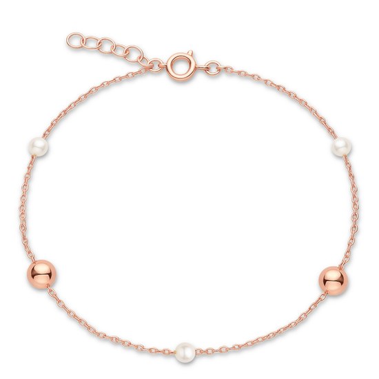 MINET Zlatý náramek z růžového zlata s kuličkami a perlami Au 585/1000 1,90g
