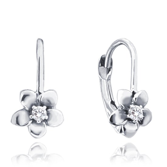 MINET Dětské náušnice kytičky z bílého zlata se zirkony Au 585/1000 1,20g