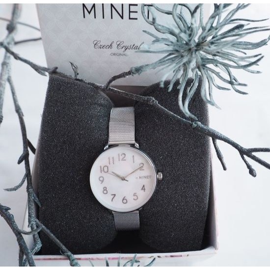 MINET MWL5147 Stříbrné dámské hodinky PRAGUE Silver Flower Mesh s čísly
