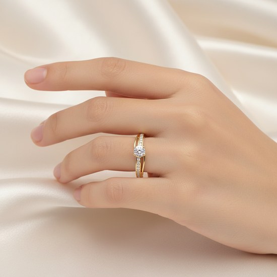 Zlatý 585/1000 prsten se zirkony NY55