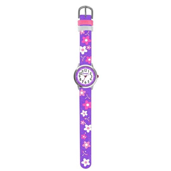 CLOCKODILE CWG5021 Květované fialové dívčí dětské hodinky FLOWERS se třpytkami