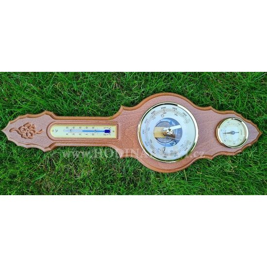 Barometr s teploměrem a vlhkoměrem na dřevěné podložce B203024