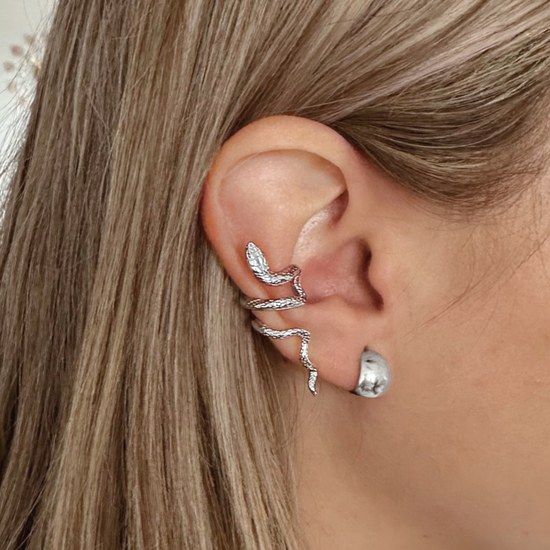 MINET Moderní stříbrná záušnice had na pravé ucho