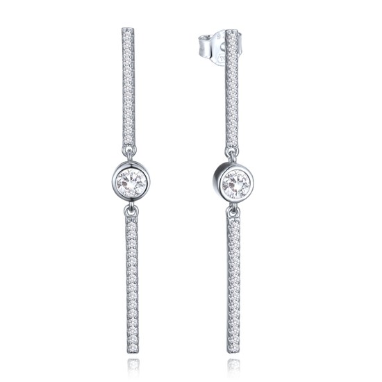 MINET Elegantní stříbrné náušnice tyčky s bílými zirkony