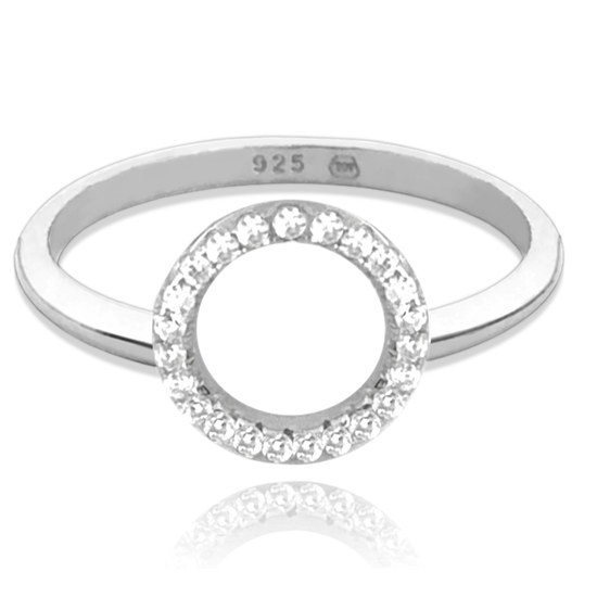 MINET Stříbrný prsten KROUŽEK s bílými zirkony vel. 49