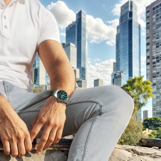 LAVVU Pánské titanové hodinky PILOT Chronograph Emerald Green 100M Sapphire