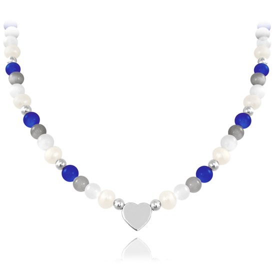 MINET Stříbrný náhrdelník s přírodními perlami a barevnými kuličkami - Ag 925/1000 20,60g