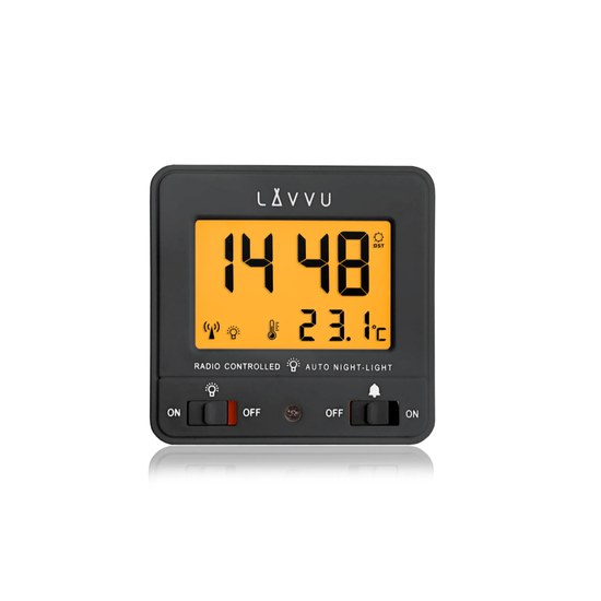 LAVVU LAR0041 - Digitální budík řízený rádiovým signálem NORDLYS černý se světelným senzorem