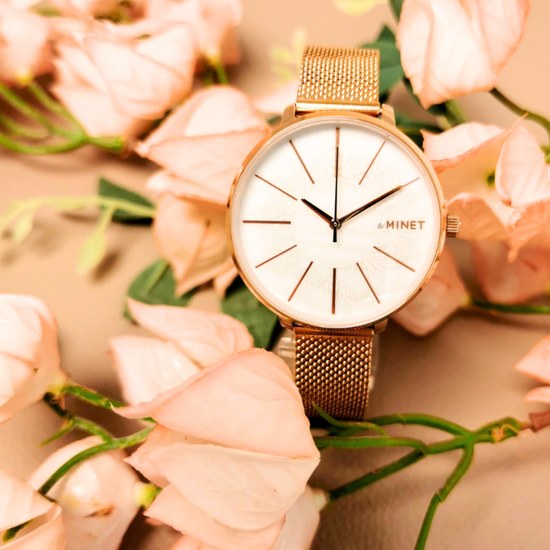 MINET Rose gold dámské hodinky PRAGUE MESH MWL5207