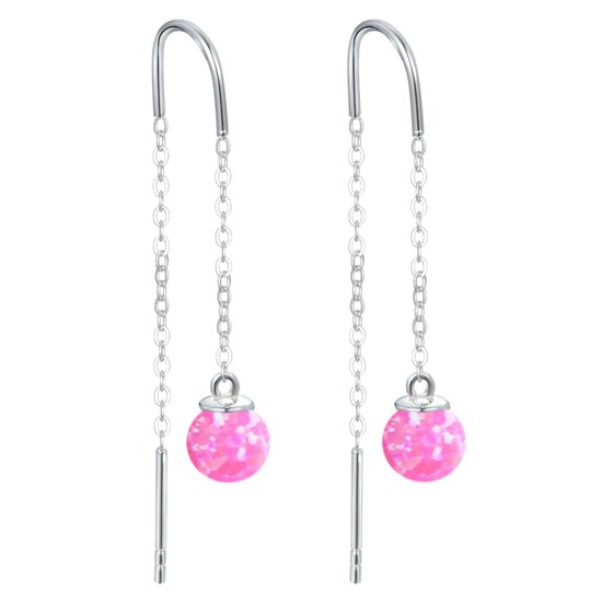 MINET Stříbrné náušnice hanging balls s růžovými opálky a zirkonem