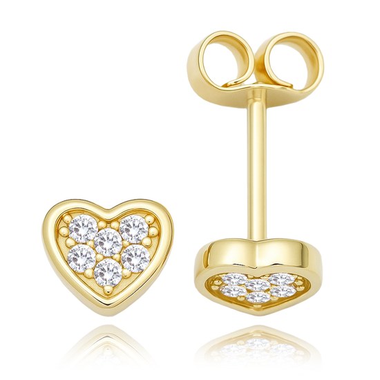MINET Zlaté náušnice srdce s bílými zirkony Au 585/1000 0,95g