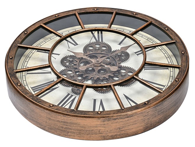 Designové nástěnné hodiny 45 cm s ozubenými koly s krásnou patinou