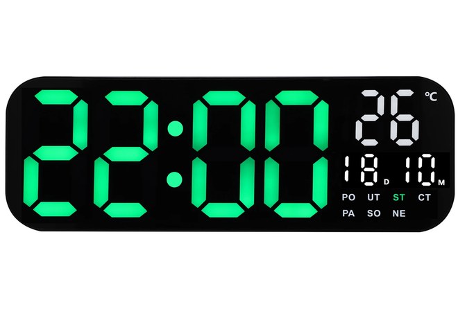 JVD DH9016.1 - Velké nástěnné nebo stolní hodiny s dálkovým ovladačem, datumem a dnem v týdnu v češtině