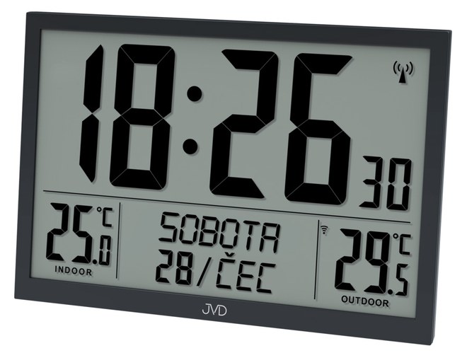 JVD RB9412.1 - Velké digitální hodiny s názvem dne v češtině a venkovní teplotou