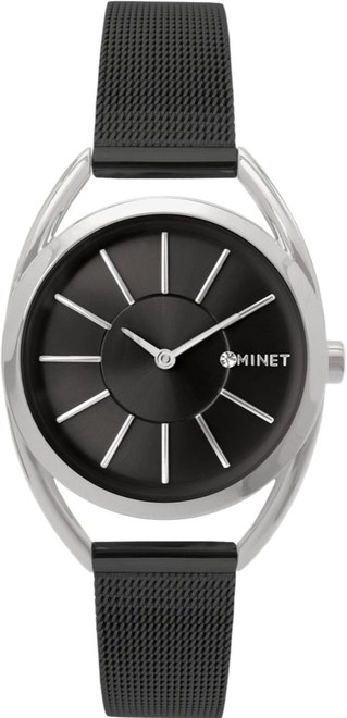 MINET Stříbrno-černé dámské hodinky ICON BLACK MESH MWL5098