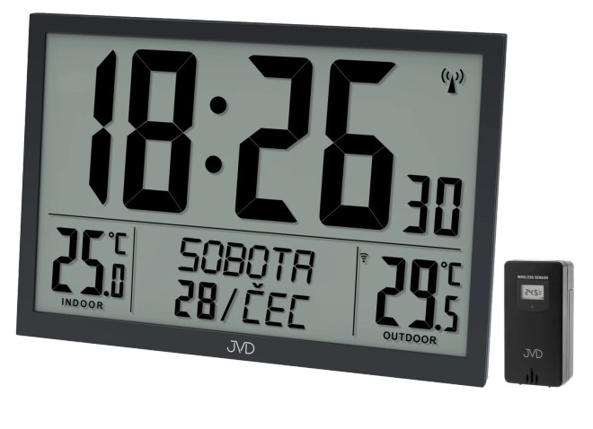 JVD RB9412.1 - Velké digitální hodiny s názvem dne v češtině a venkovní teplotou