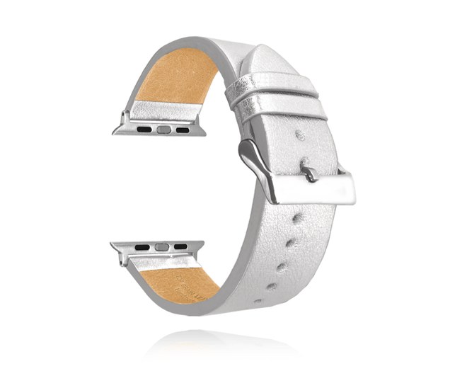 Stříbrný kožený řemínek MINET Top Grain pro APPLE WATCH 42-44 mm MSXAZS2