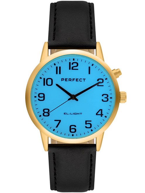 PERFECT PÁNSKÝ PÁSEK EL001W-04 ZLATÝ KRYT, BÍLÝ ČÍSELNÍK, ČERNÝ PÁSEK, ILLUMINATOR