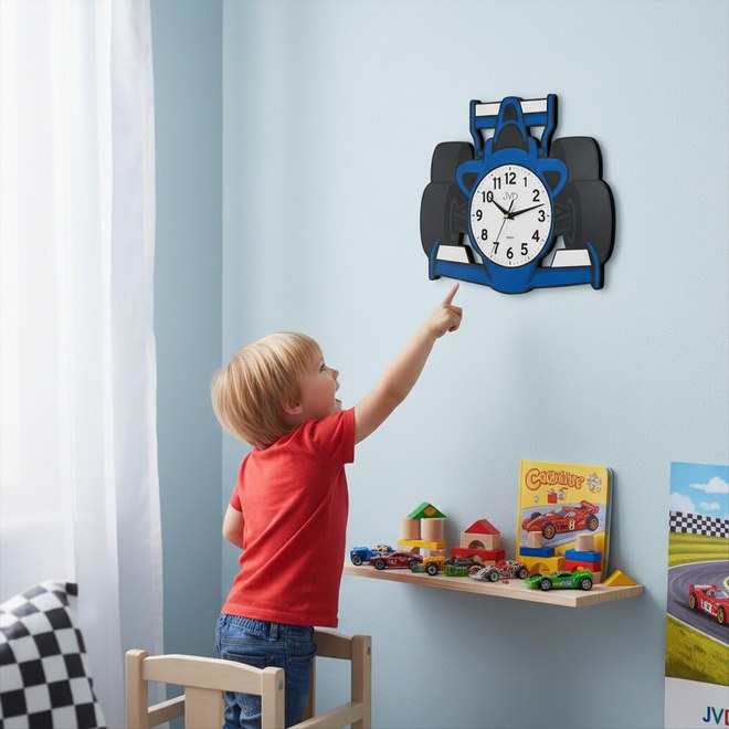 JVD HJ116.1 - Dětské hodiny s tichým chodem a motivem formule