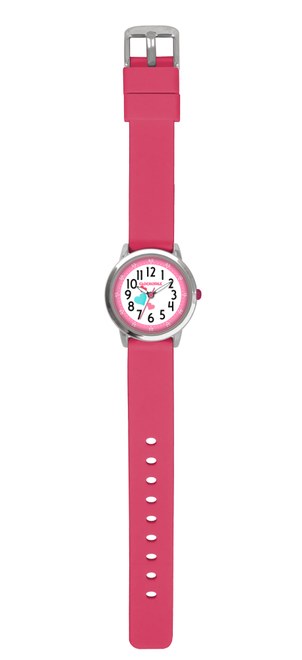 CLOCKODILE Růžové dívčí dětské hodinky se srdíčky a tmavě růžovým silikonovým řemínkem